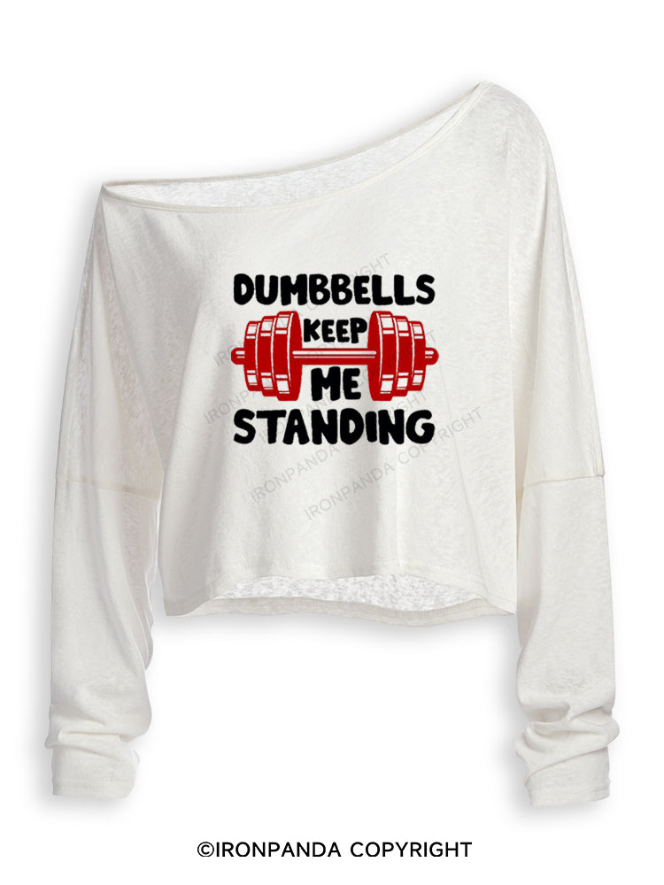 DUMBBELLS KEEP ME STANDING Off Shoulder Long Sleeve Crop Top