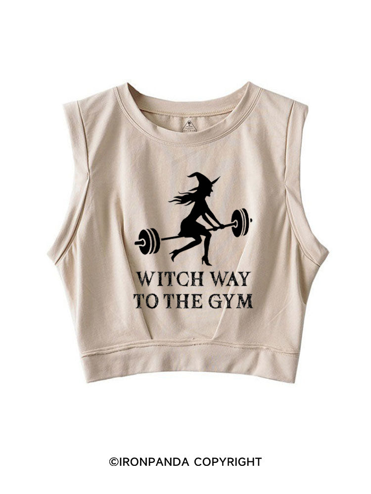Witch Way To The Gym Funny Halloween SLEEVELESS CROP TOPS