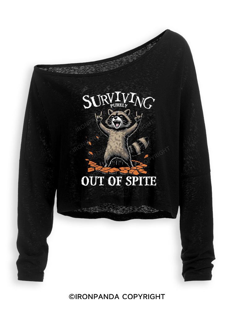 Raccoon Surviving Purely Out of Spite Off Shoulder Long Sleeve Crop Top