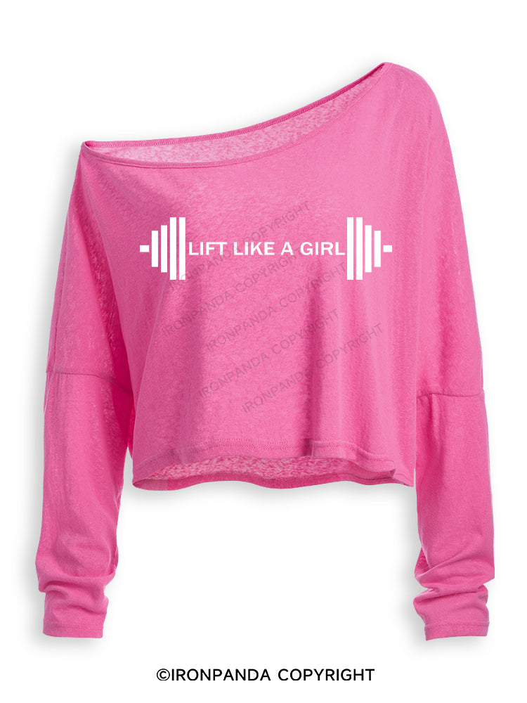 LIFT LIKE A GIRL Off Shoulder Long Sleeve Crop Top