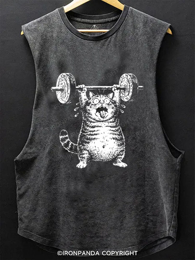 Funny Fat Cat Deadlift Scoop Bottom Cotton Tank