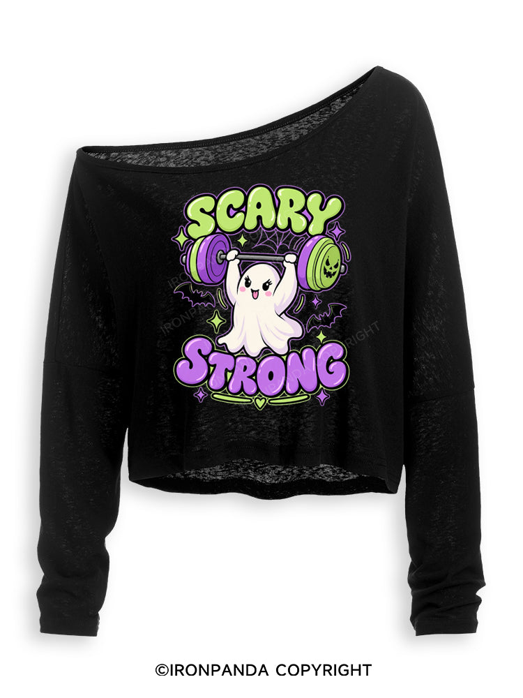 SCARY STRONG HALLOWEEN GHOST Off Shoulder Long Sleeve Crop Top