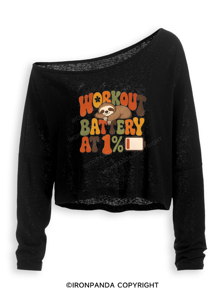 WORKOUT BATTERY AT 1% SLOTH Off Shoulder Long Sleeve Crop Top