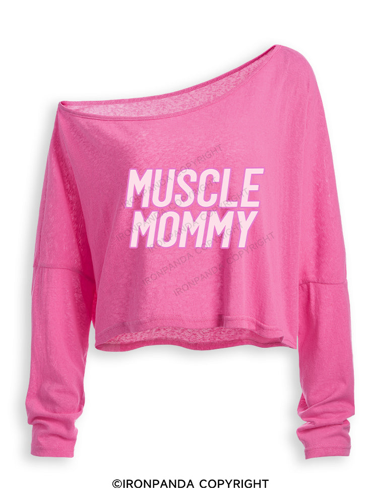 MUSCLE MOM Off Shoulder Long Sleeve Crop Top
