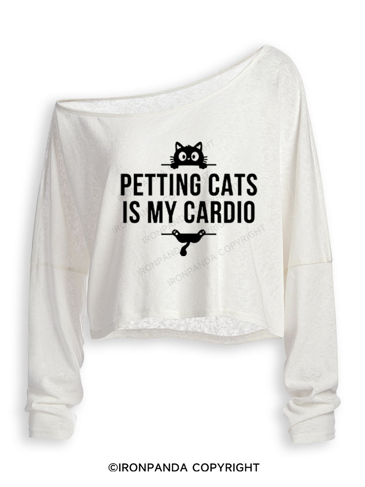 Petting Cats Is My Cardio Funny Off Shoulder Long Sleeve Crop Top