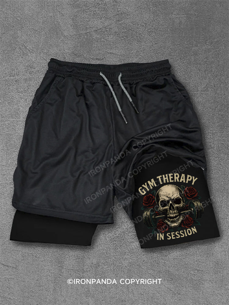 Gym Therapy in Session Skull Rose Weightlifting Performance Training Shorts