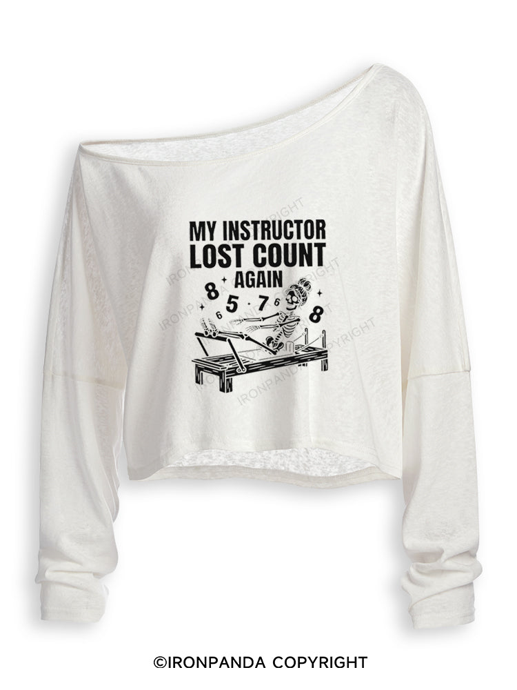 MY INSTRUCTOR LOST COUNT AGAIN SKELETON REFORMER Off Shoulder Long Sleeve Crop Top