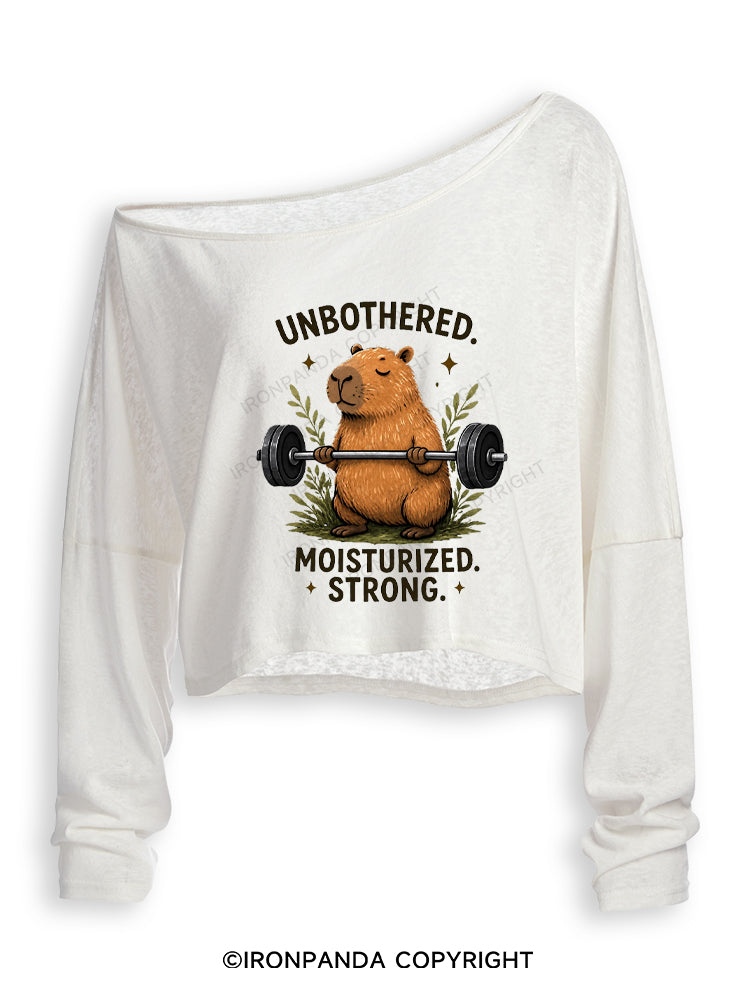Unbothered. Moisturized. Strong Off Shoulder Long Sleeve Crop Top