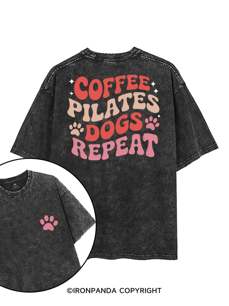 COFFEE PILATES DOGS REPEAT printed Gym Shirt