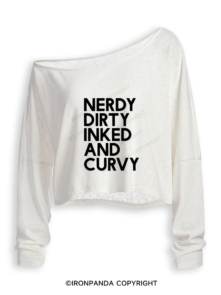 NERDY, DIRTY, INKED AND CURVY Off Shoulder Long Sleeve Crop Top