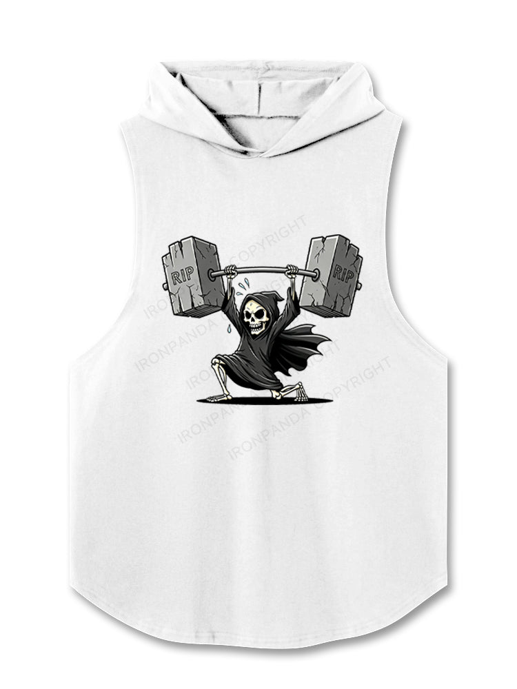 Gym Reaper Skeleton Dark Humor Hooded Tank