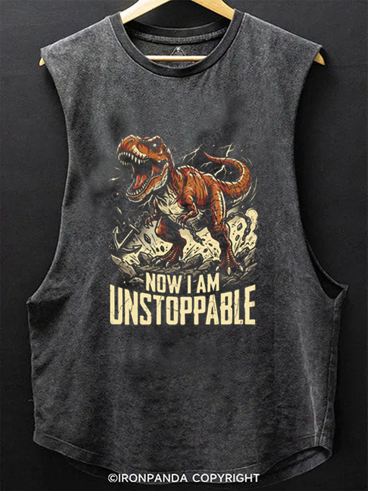 Now I Am Unstoppable T-Rex Dinosaur Scoop Bottom Cotton Tank