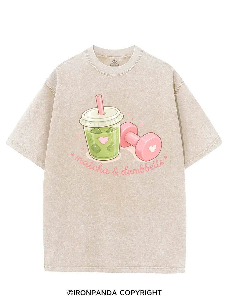 MATCHA & DUMBBELLS MATCHA GYM LOVER VINTAGE GYM SHIRT
