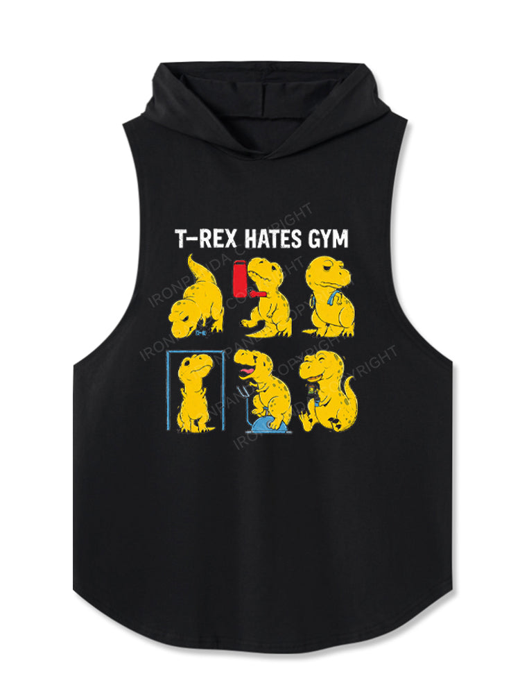 T-Rex Hates Gym Workout Dinosaur Hooded Tank