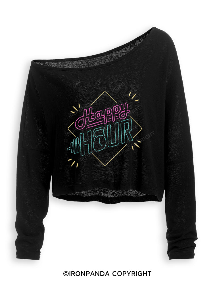 Happy Hour WOD Kettlebell Workout Off Shoulder Long Sleeve Crop Top