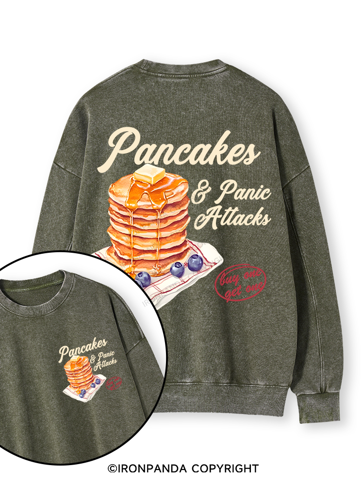 Pancakes & Panic Attacks Double-Sided Printed Washed Sweatshirt