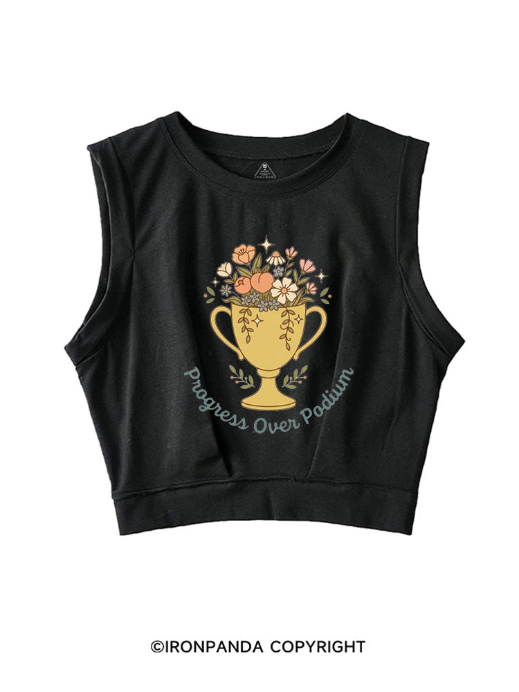 PROGRESS OVER PODIUM SLEEVELESS CROP TOPS