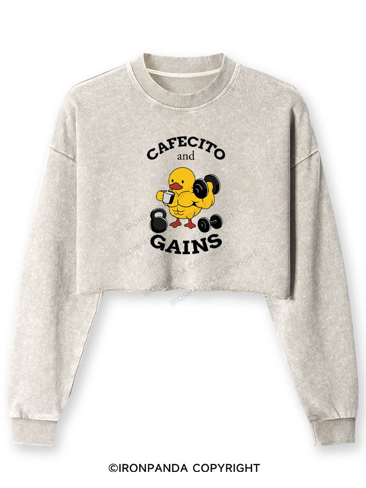 CAFECITO AND GAINS Washed Long-Sleeve Crop Top