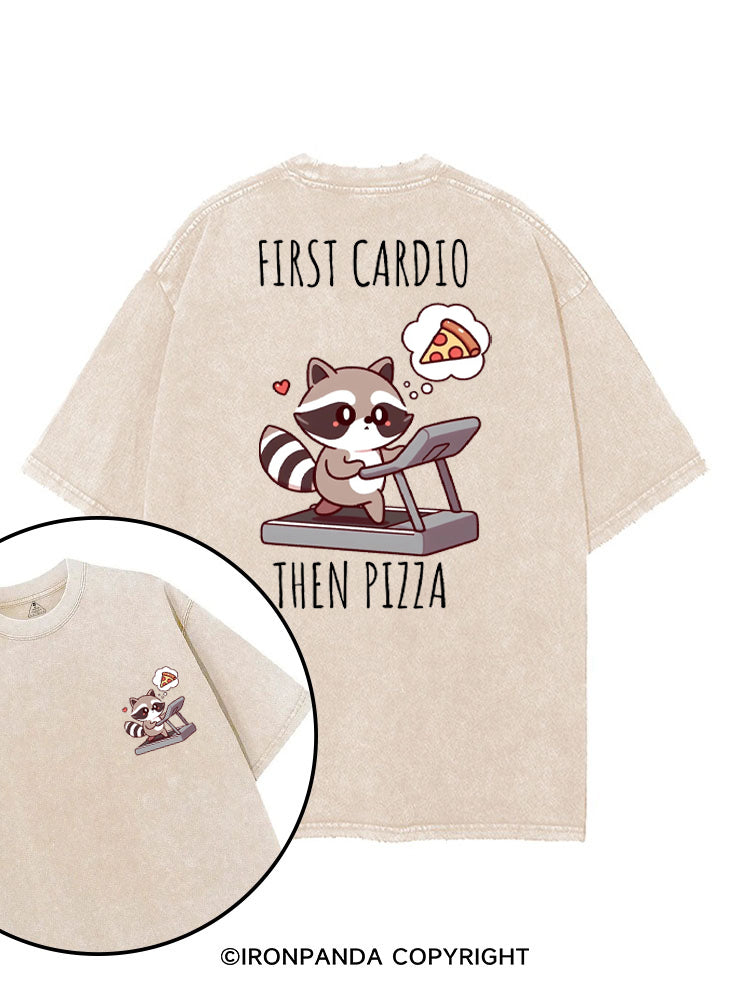 FIRST CARDIO THEN PIZZA CHEAT DAY RACCOON printed Gym Shirt
