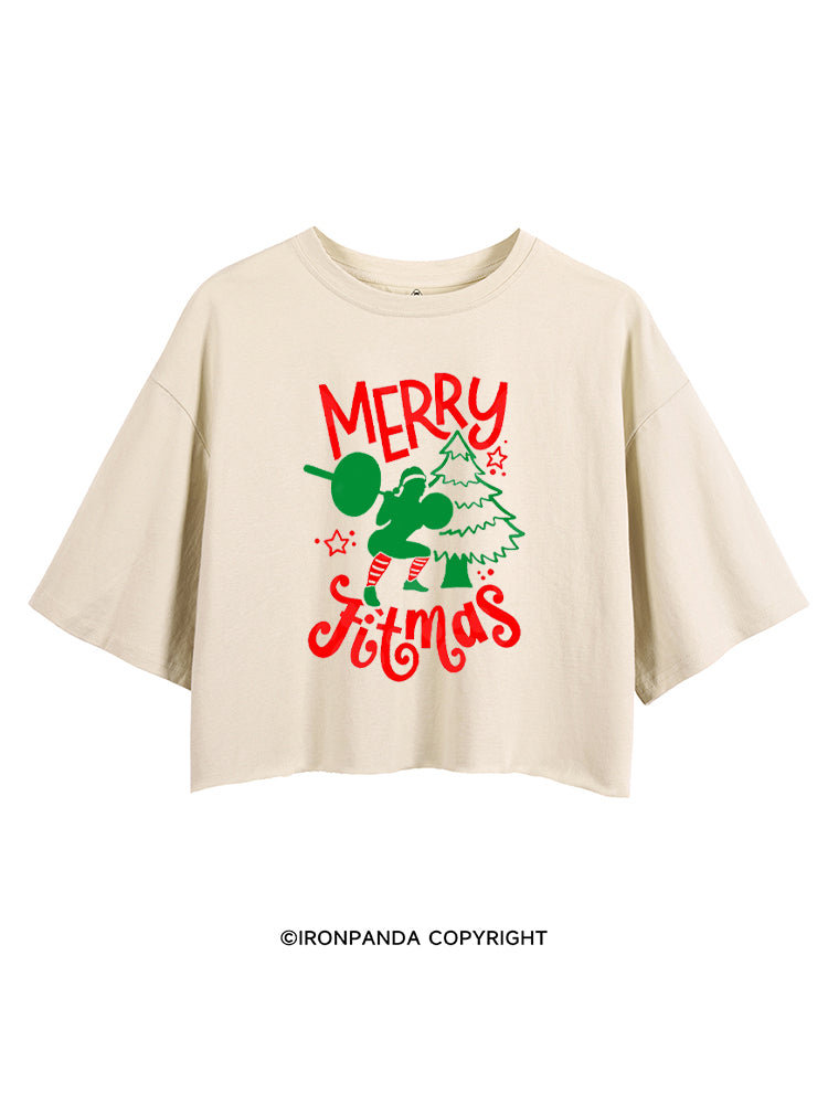 MERRY FITMAS FUNNY STRONG CHRISTMAS CROP TOPS
