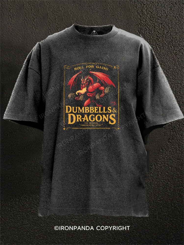 DUMBELLS &  DRAGONS FUNNY Washed Gym Shirt