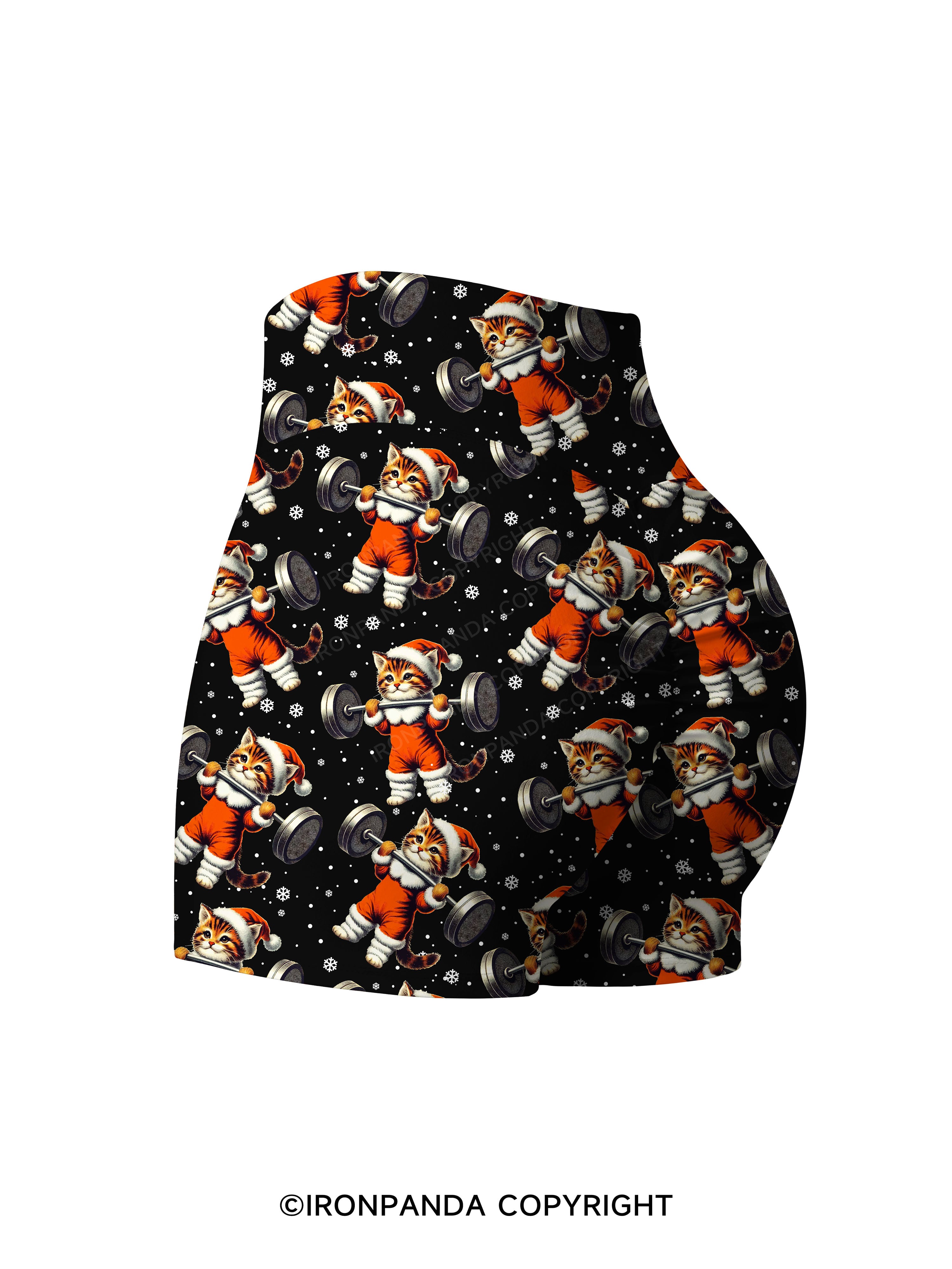 SANTA KITTEN WORKOUT Printed Yoga Shorts