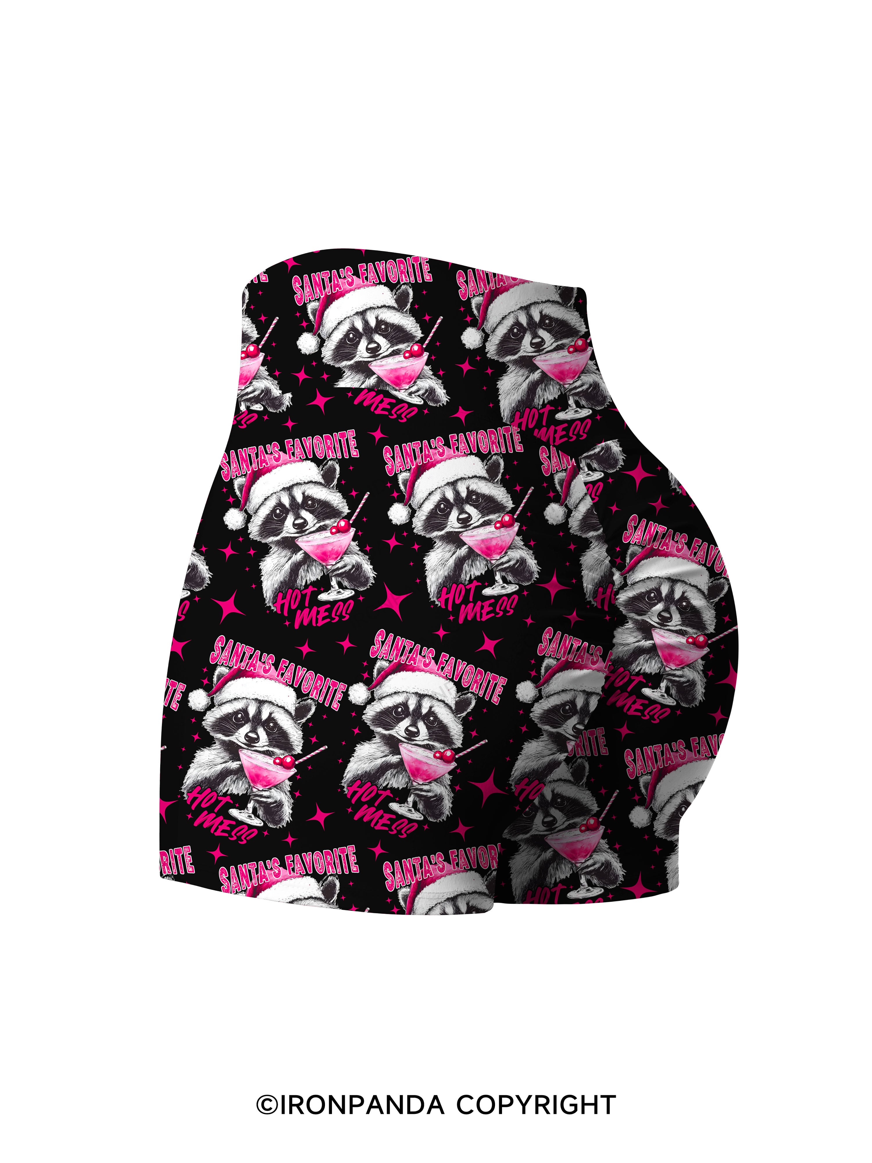 SANTA'S FAVORITE HOT MESS Printed Yoga Shorts