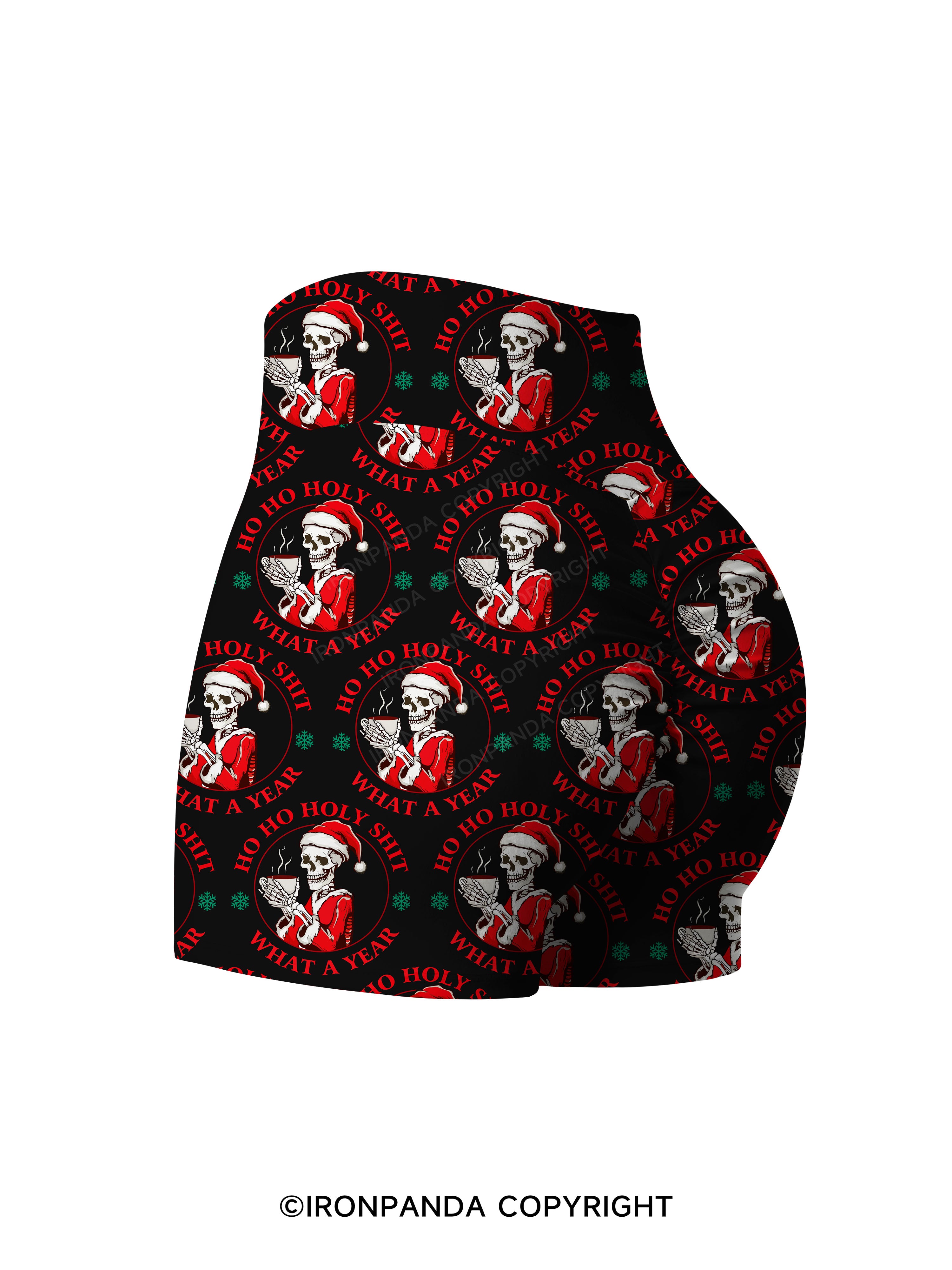 HOHOHO HOLLY SHIT WHAT A YEAR Printed Yoga Shorts