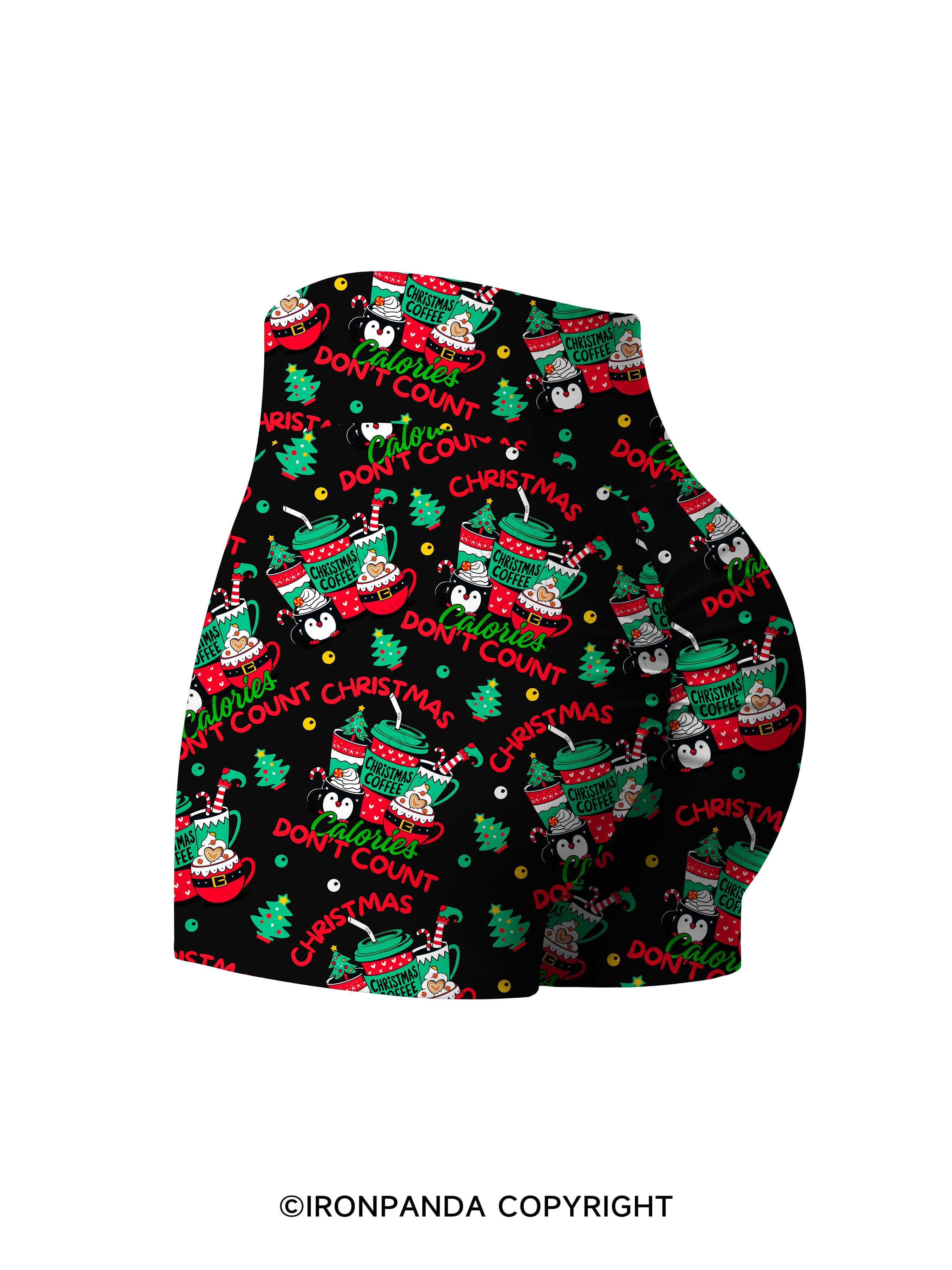 CHRISTMAS CALORIES DON'T COUNT Printed Yoga Shorts