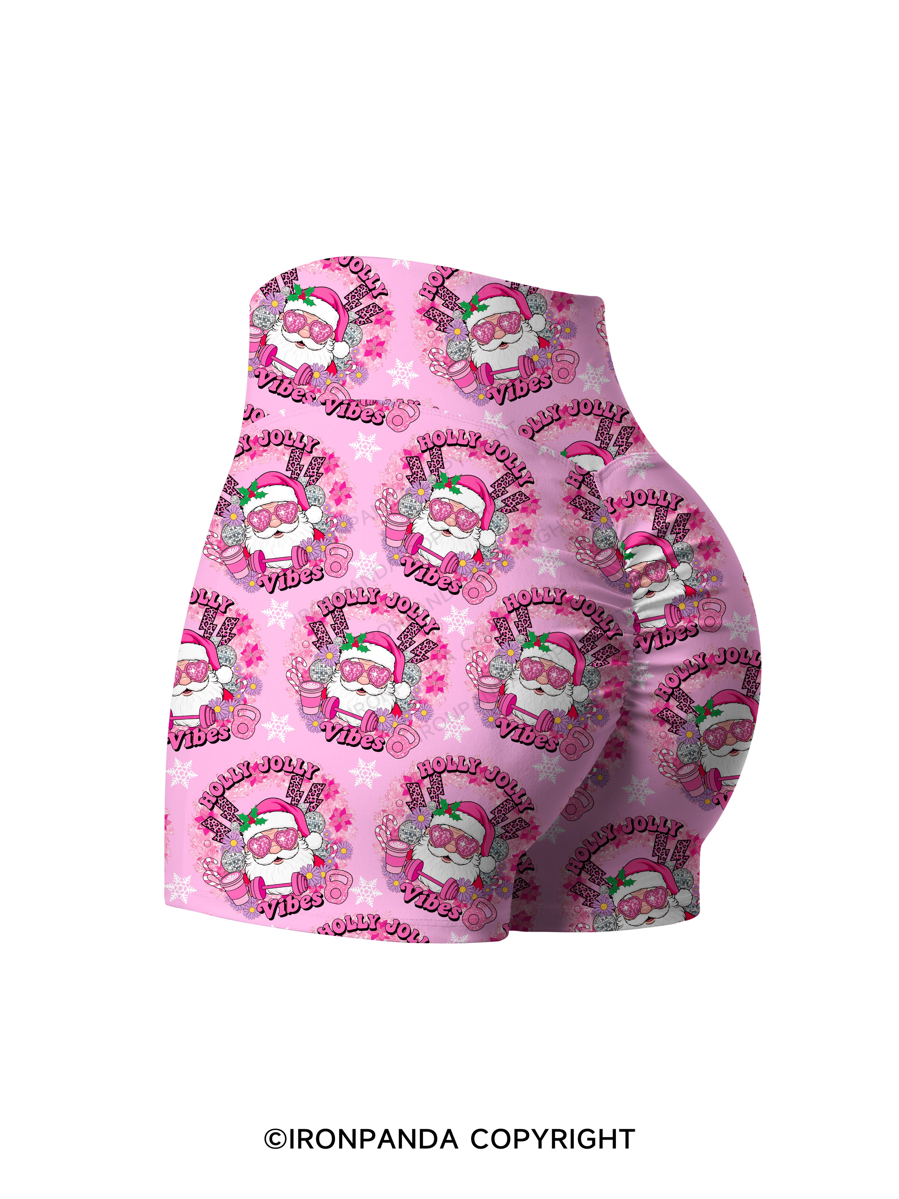 HOLLY JOLLY Vibes Print Printed Yoga Shorts