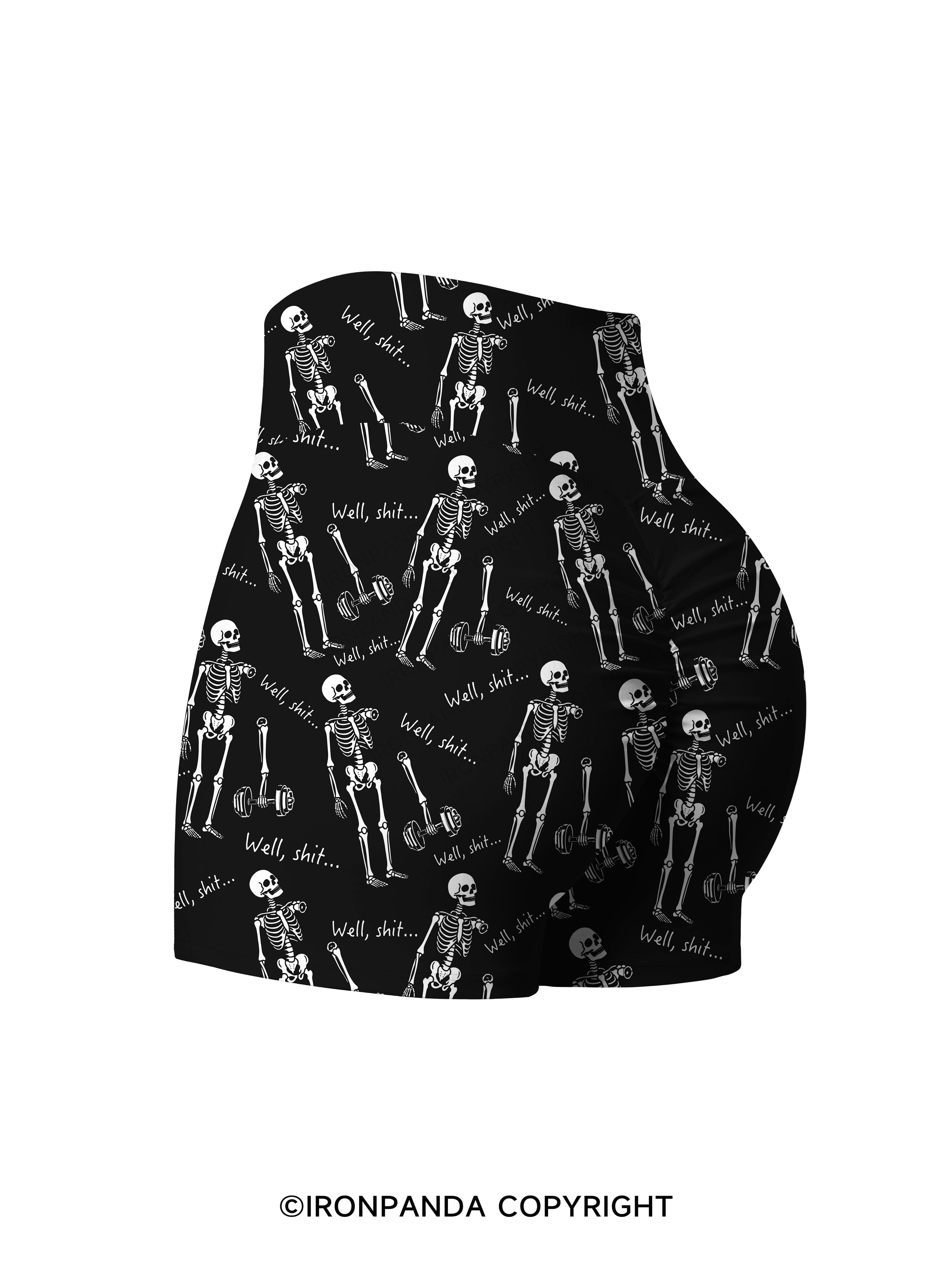 Well Shit Funny Skeleton Print Printed Yoga Shorts