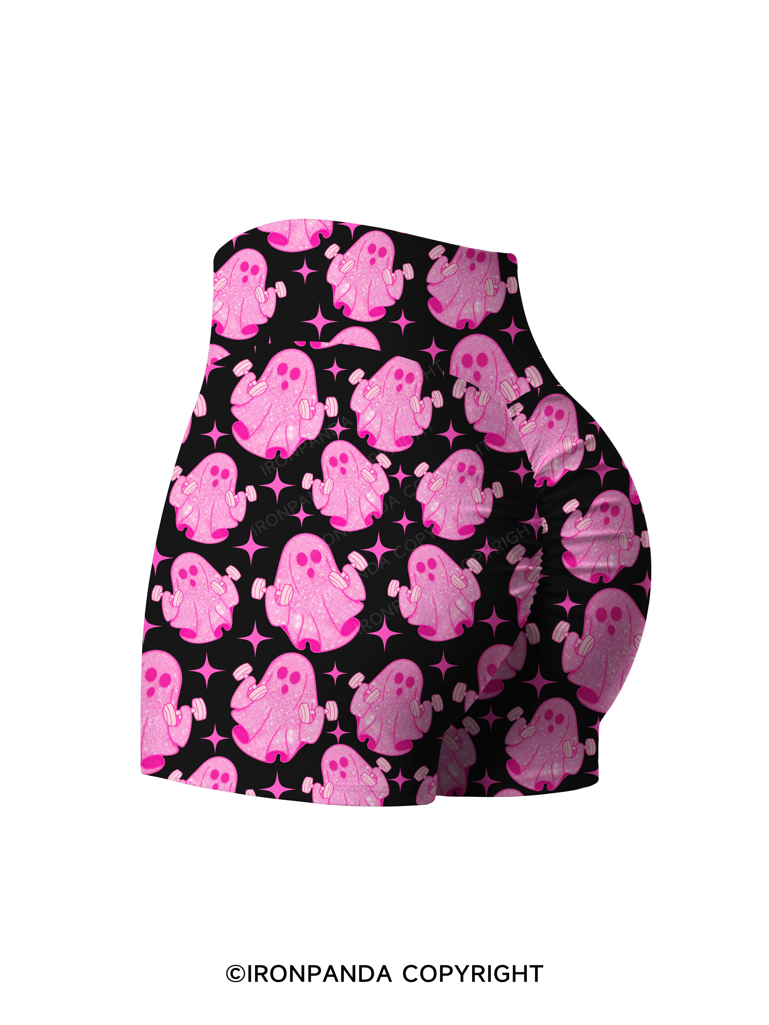 Pink Power Ghost Print Printed Yoga Shorts