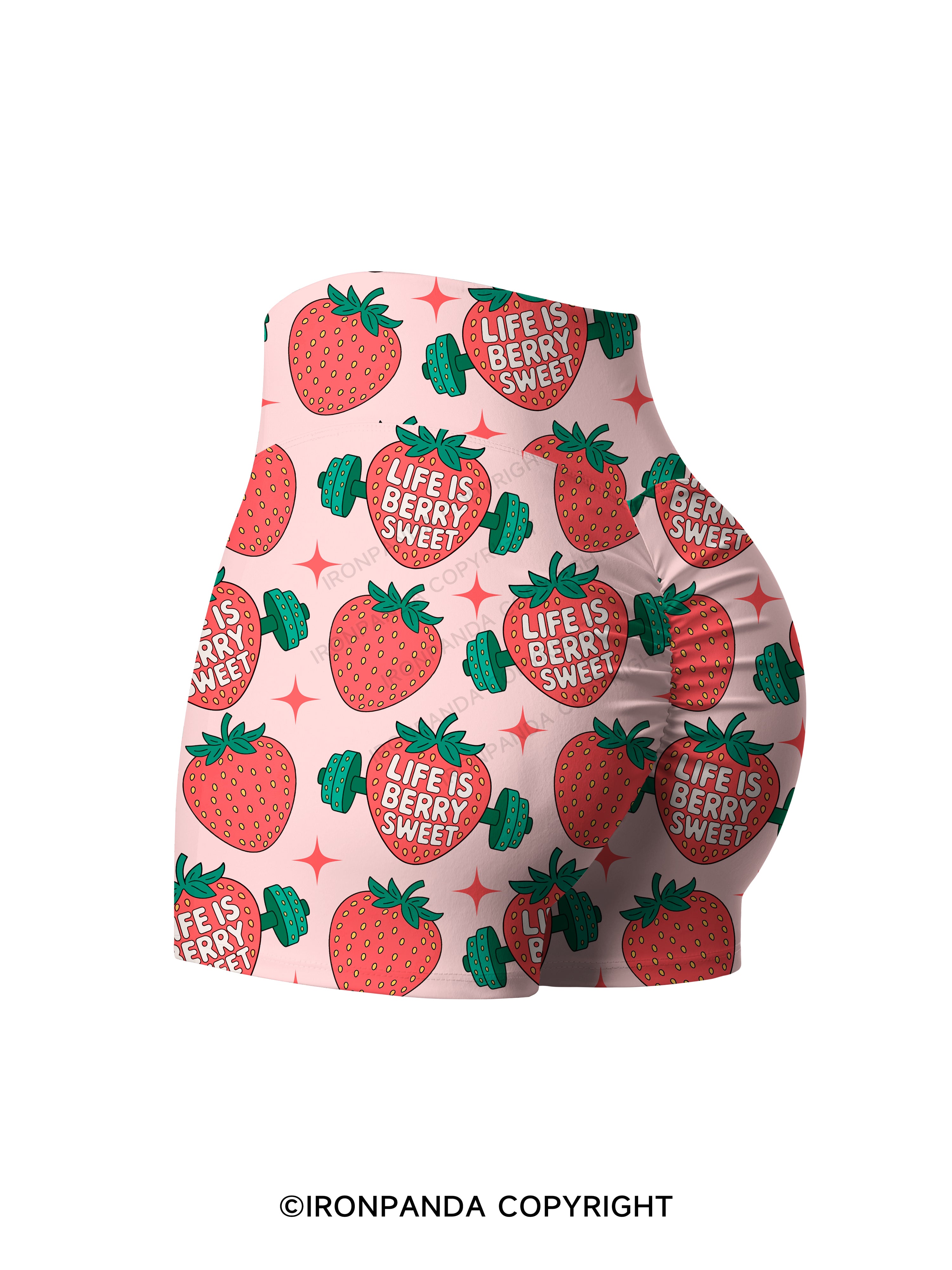 LIFE IS BERRY STRONG STRAWBERRY Printed Yoga Shorts