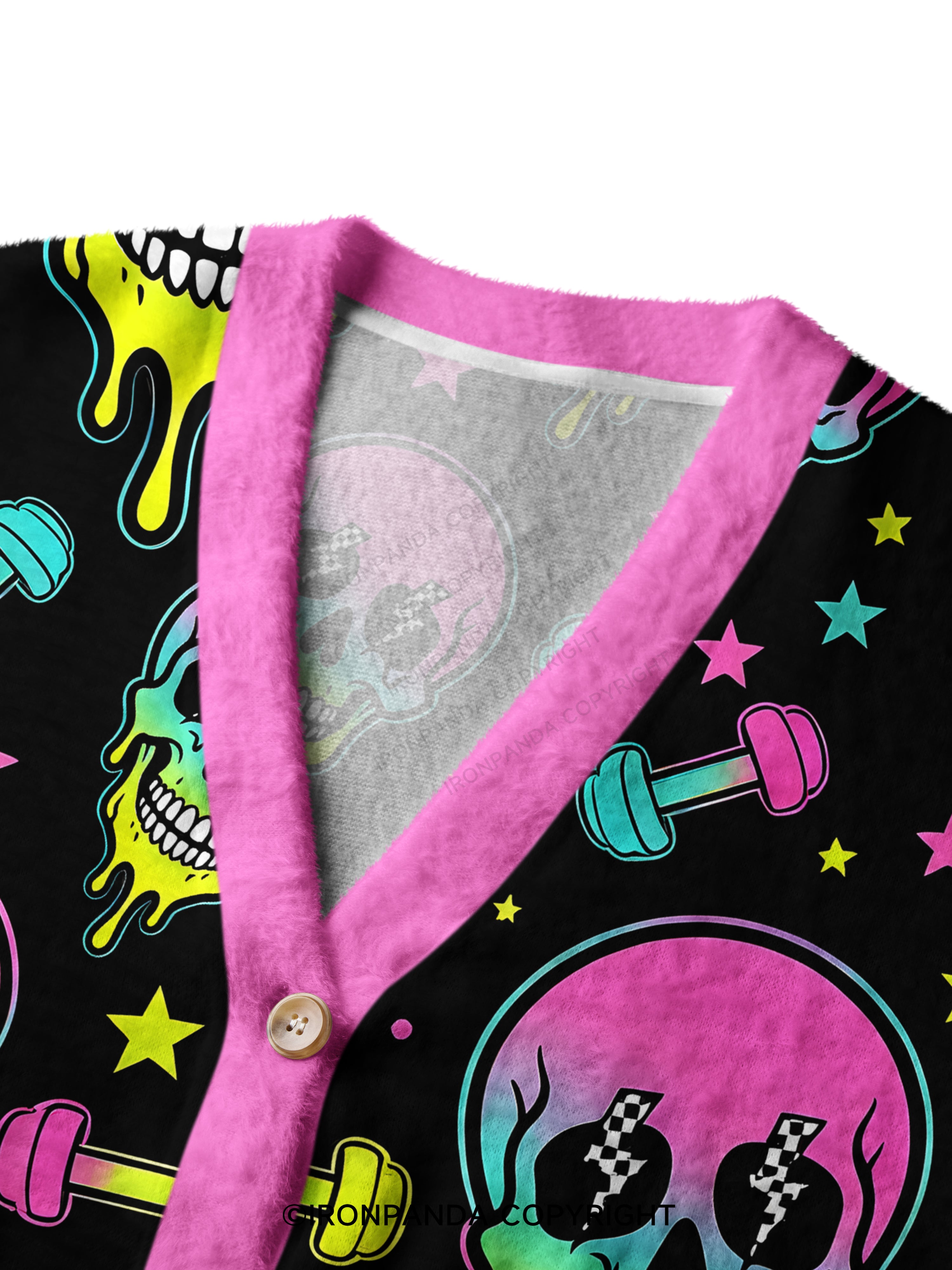 Skull Gym Gains Crop Ugly Cardigan Sweater