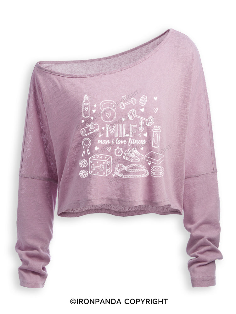 MILF man i love fitness Off Shoulder Long Sleeve Crop Top
