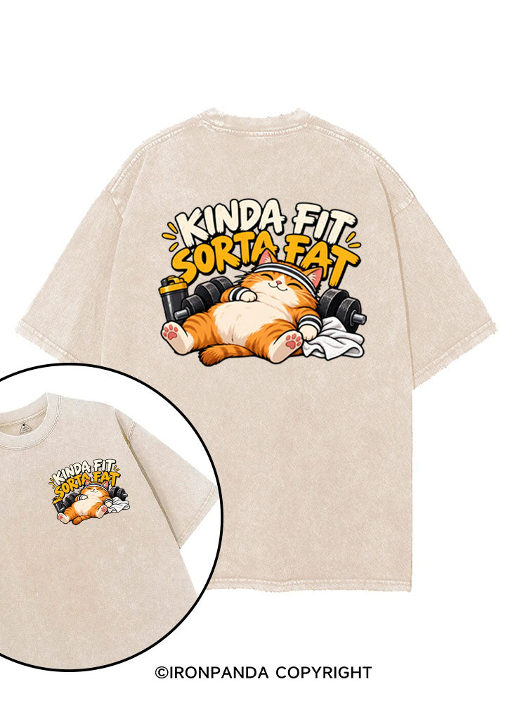 Kinda Fit Sorta Fat Cute Gym Cat printed Gym Shirt