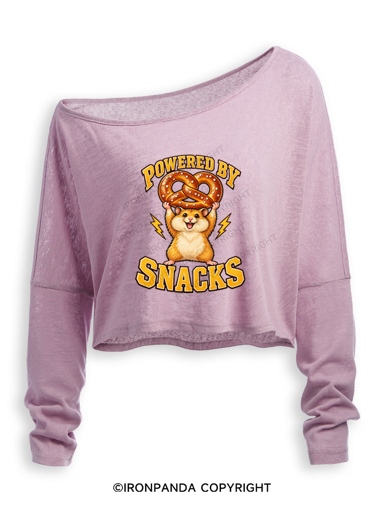 POWERED BY SNACKS FUNNY HAMSTER Off Shoulder Long Sleeve Crop Top