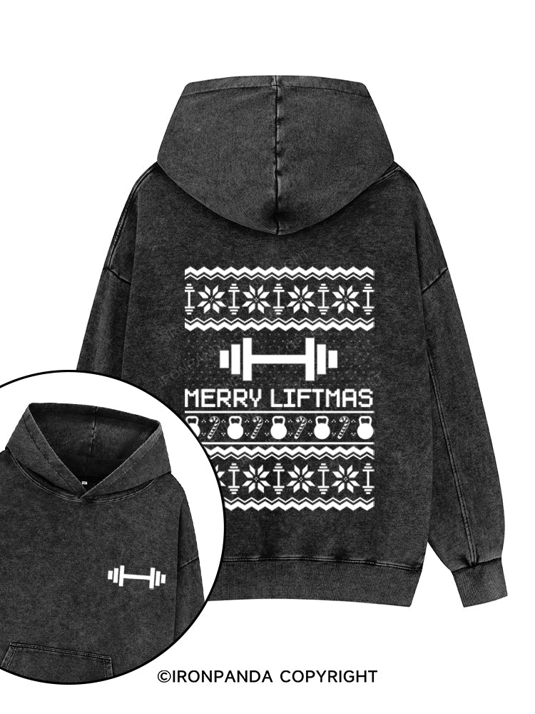 MERRY LIFTMAS FUNNY WORKOUT Printed Washed Gym Hoodie