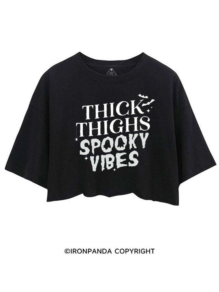 THICK THIGHS SPOOKY VIBES GHOST GYM CROP TOPS