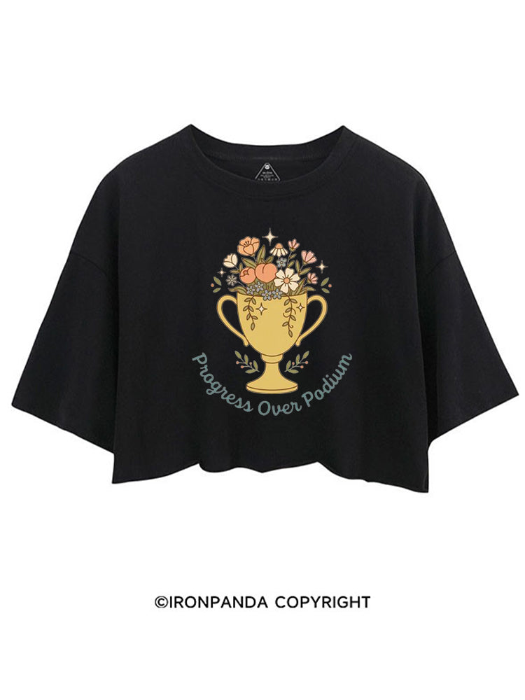 PROGRESS OVER PODIUM CROP TOPS