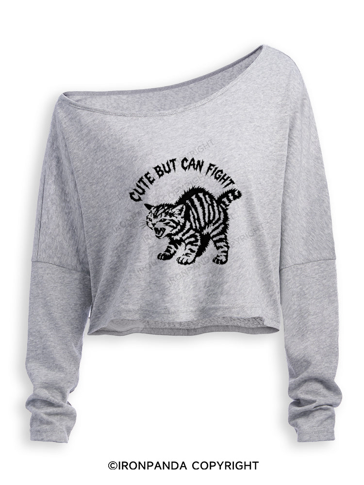 CUTE BUT CAN FIGHT Off Shoulder Long Sleeve Crop Top