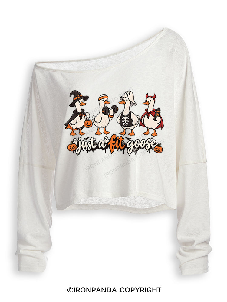 Just a Fit Goose Cute Goose Workout Off Shoulder Long Sleeve Crop Top