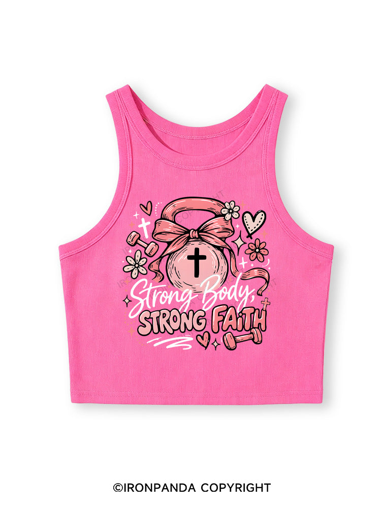 STRONG BODY, STRONG FAITH JESUS Fitted Crop Tank Top