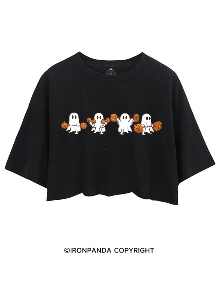 WEIGHT LIFTING GHOSTS FUNNY FITNESS CROP TOPS