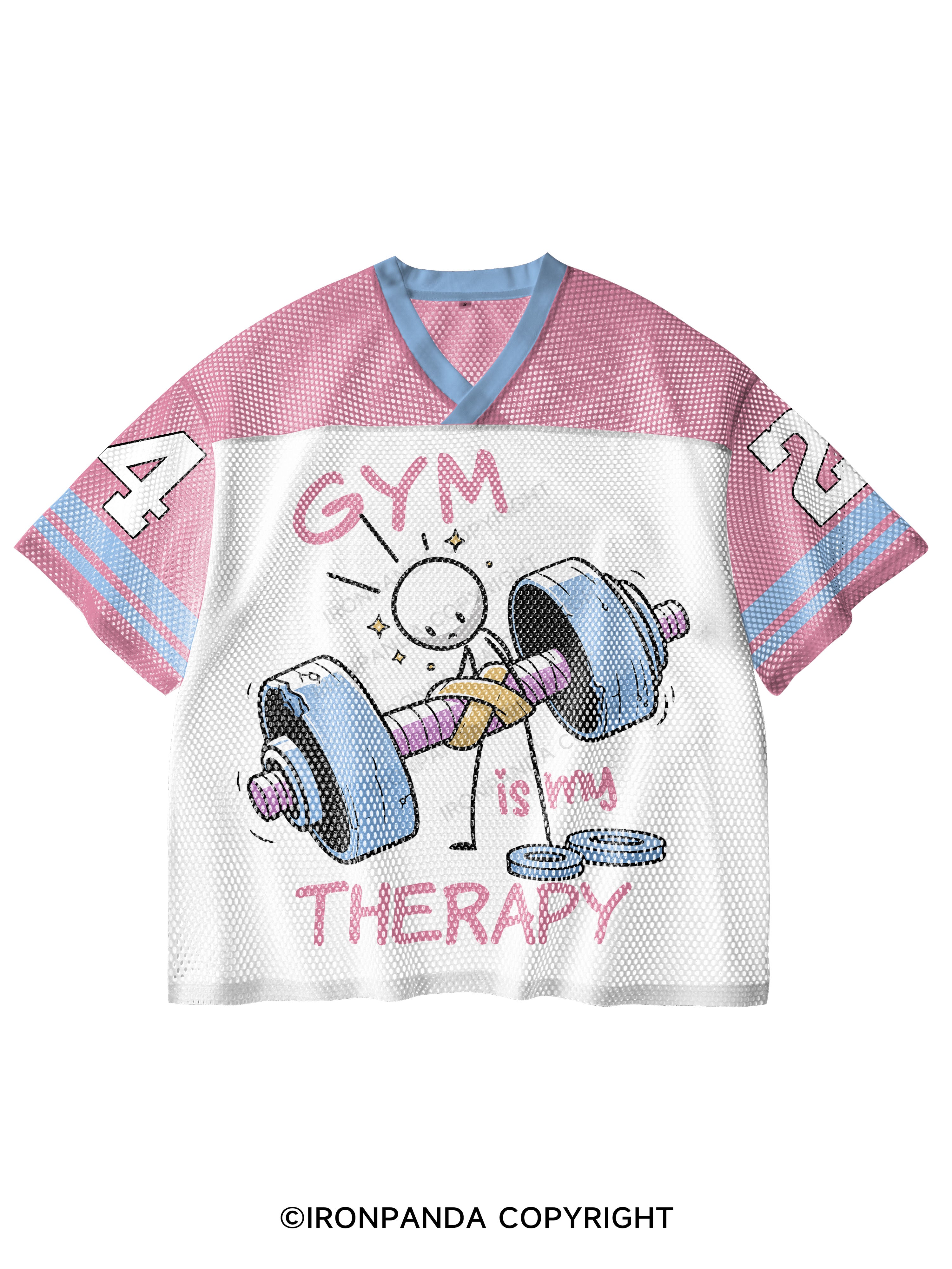 GYM IS MY THERAPY CUTE V-Neck Open Hole Mesh Top