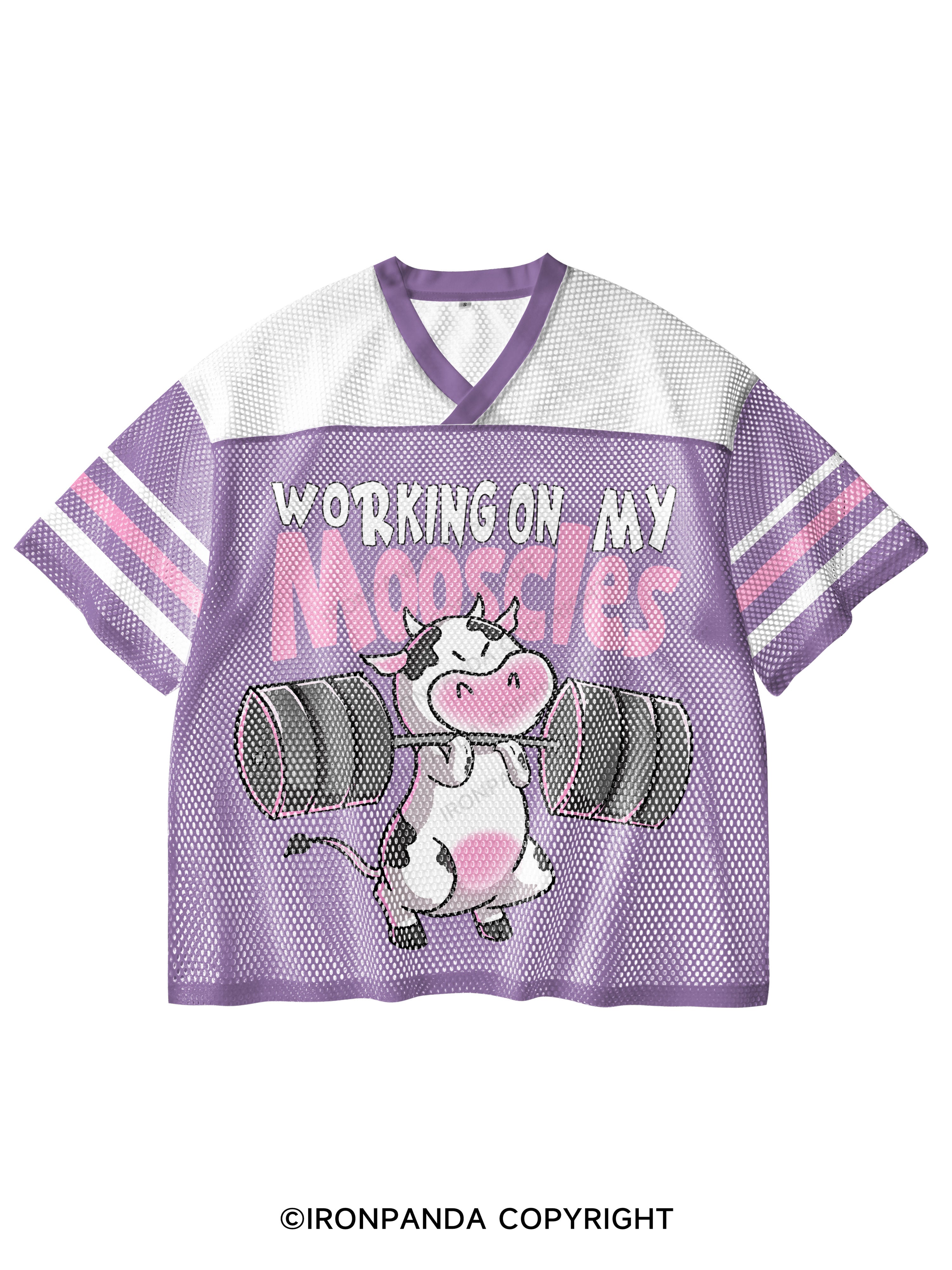 WORKING ON MY MOOSCLES V-Neck Open Hole Mesh Top