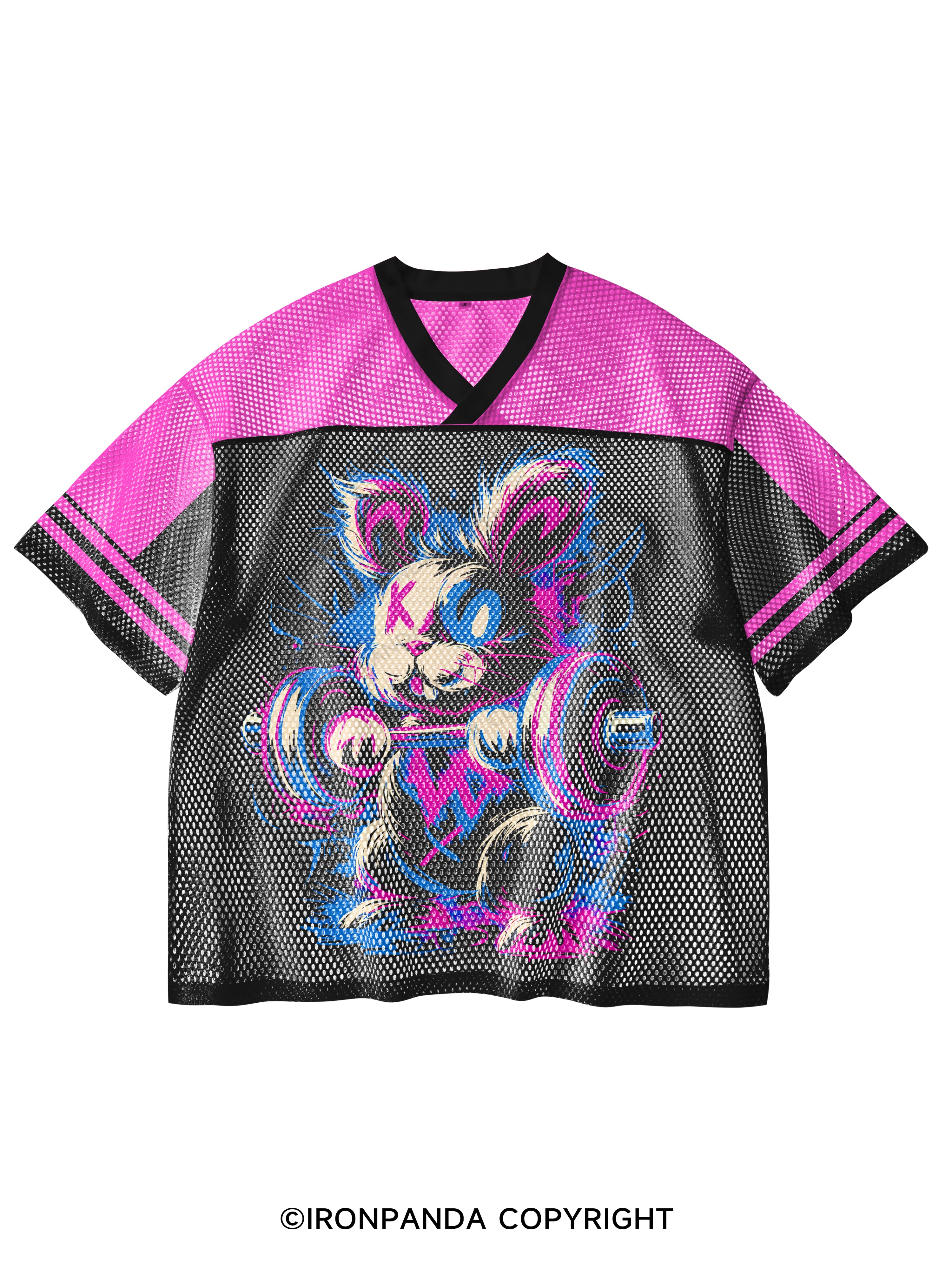IRON BUNNY V-Neck Open Hole Mesh Top
