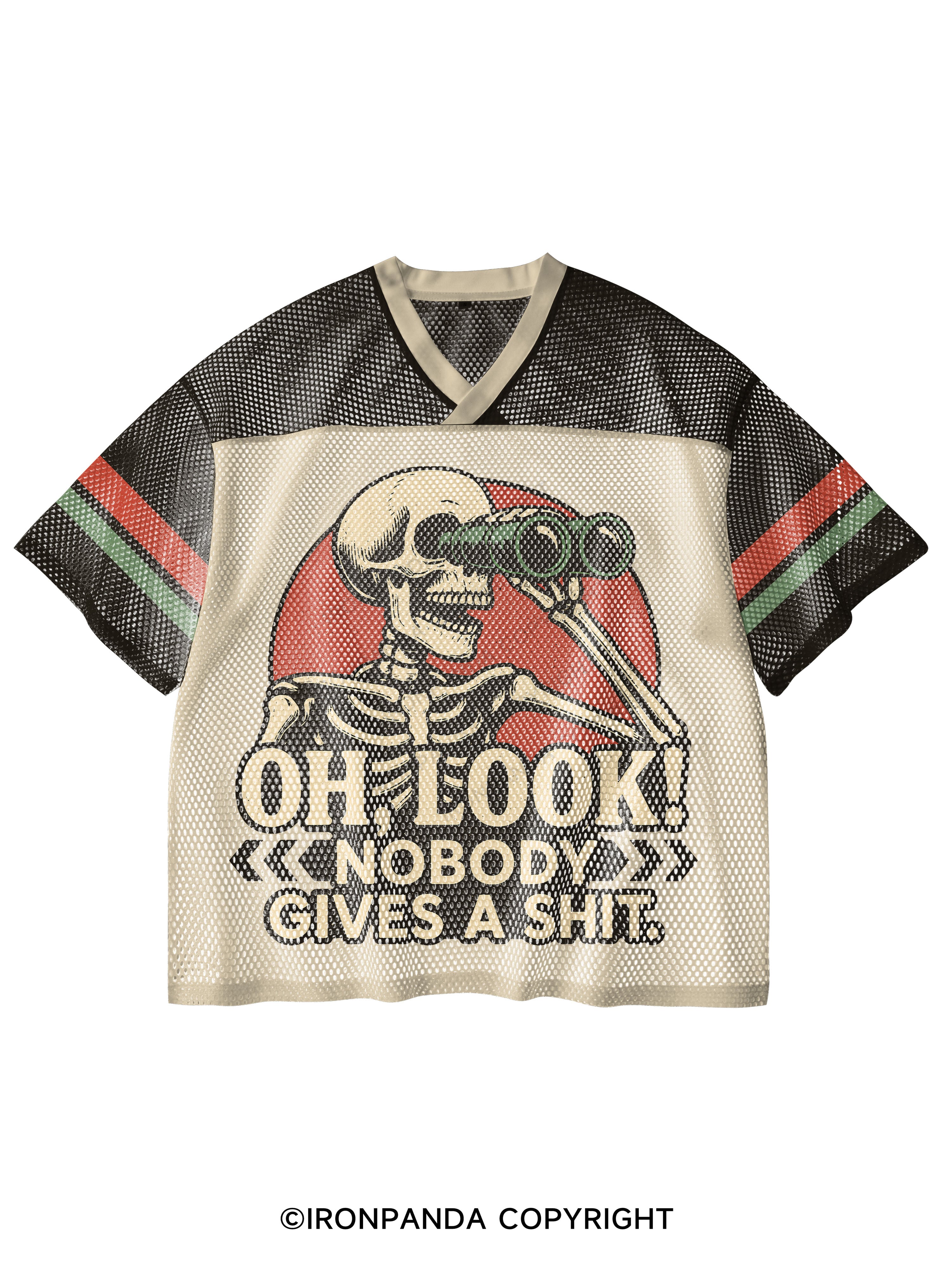 OH, LOOK! NOBODY GIVES A SHIT V-Neck Open Hole Mesh Top