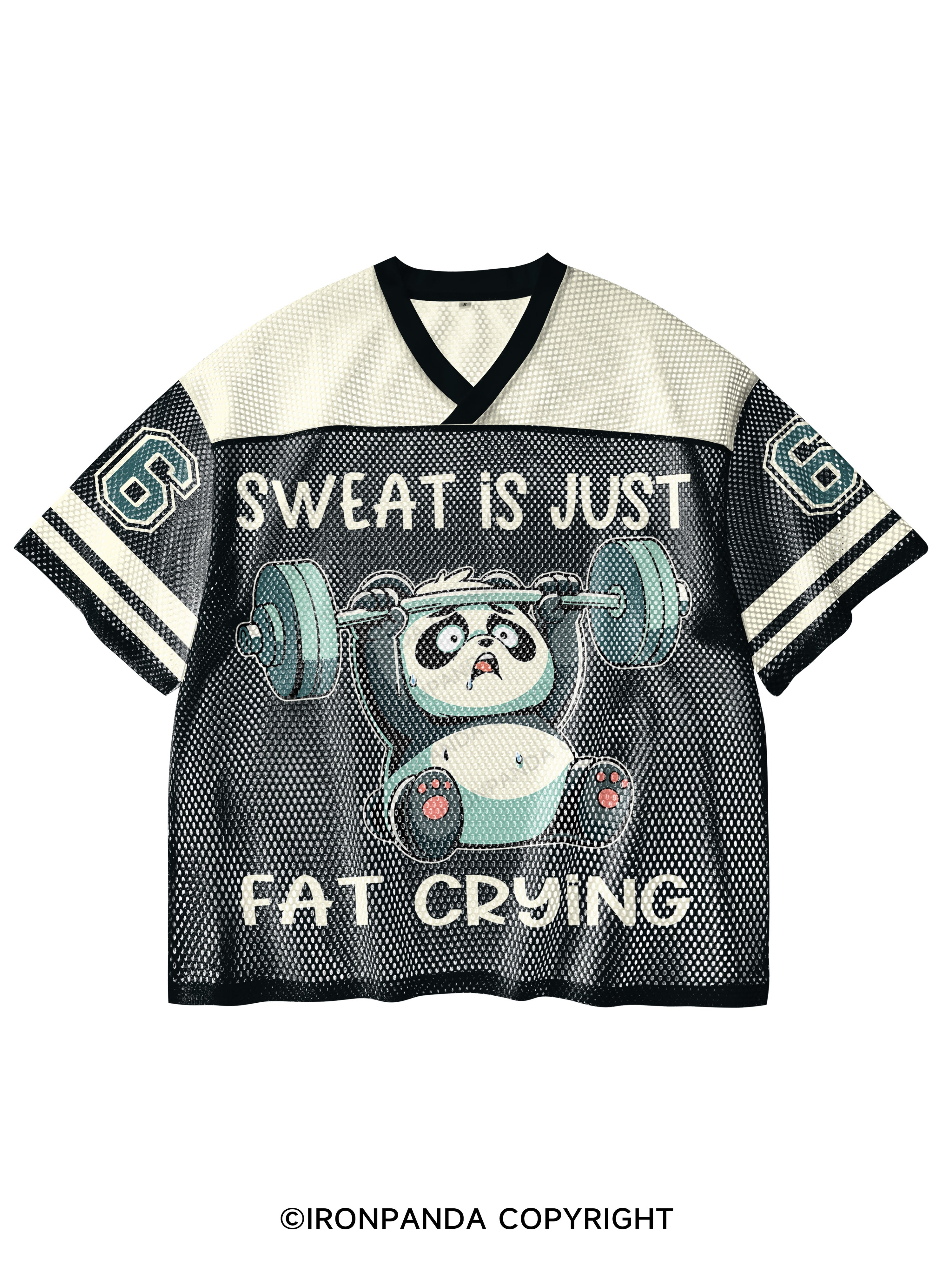 sweat is just fat Weightlifting Panda V-Neck Open Hole Mesh Top