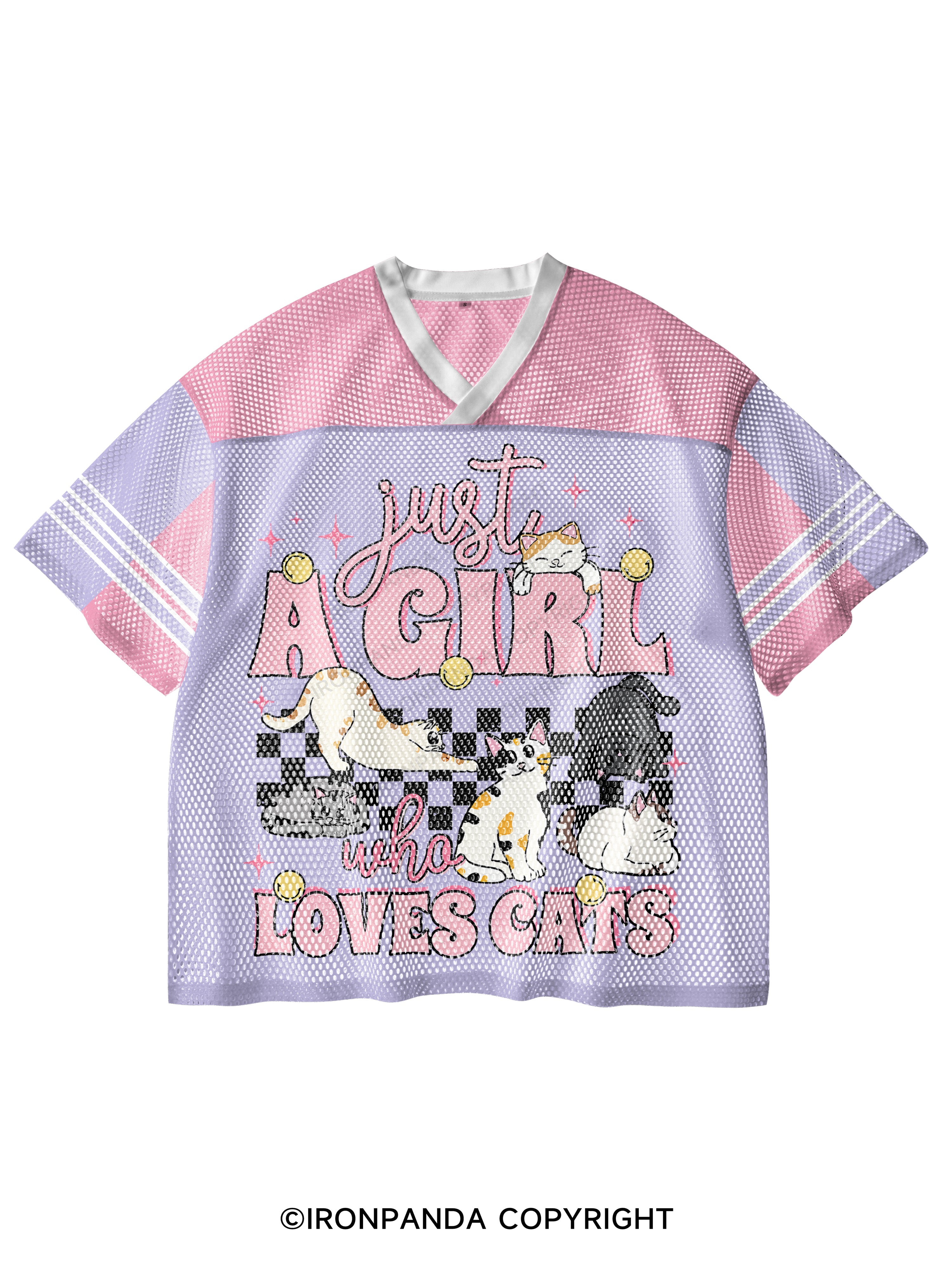 Just A Girl Who Loves Cats V-Neck Open Hole Mesh Top